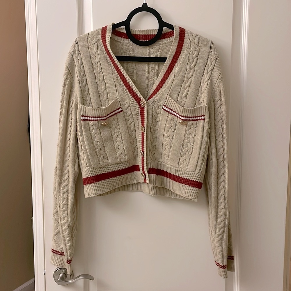 Cable Knit Stripped Pattern Cardigan